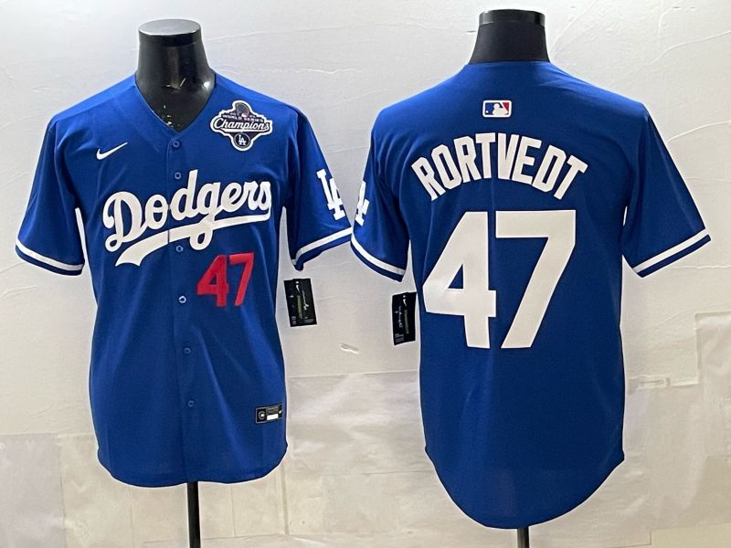 Men 2025 Los Angeles Dodgers #47 Rortvedt Blue Game Nike MLB Jersey style 0010